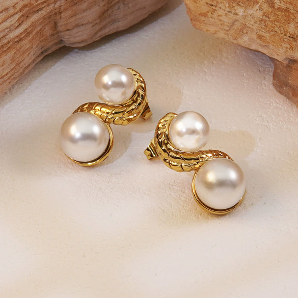 Retro Spiral Geometric Pattern Stud Earrings For Women Titanium Steel With 18K Gold Plated Electroplating