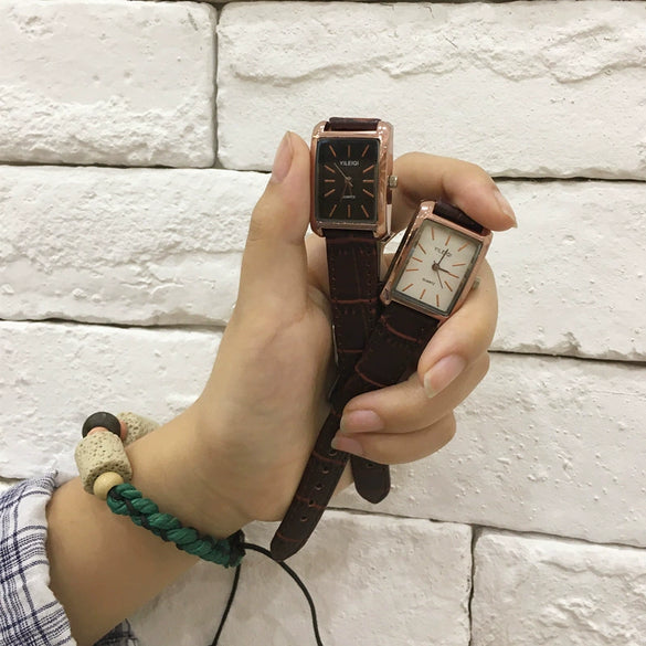 Retro Square Belt Watch Alloy Case Stainless Steel Clasp Genuine Leather Strap For Female
