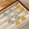 Retro Square Thread Green Glass Titanium Steel Earrings And Open Ring For Women Pvd Plated 18K Gold Court Style