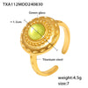 Retro Square Thread Green Glass Titanium Steel Earrings And Open Ring For Women Pvd Plated 18K Gold Court Style