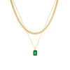 Retro Square Titanium Steel Plating Inlay Artificial Gemstones 18k Gold Plated Double Layer Necklaces