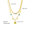 Retro Stacked Doublelayer Stainless Steel Chain Blue Turquoise Geometric Round Star Feather Pendant Necklace With Electroplating