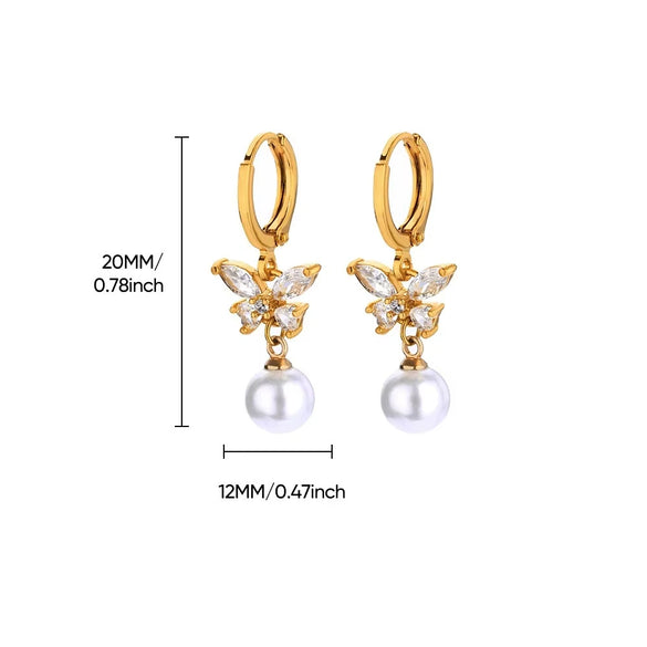 Retro Stainless Steel And Imitation Pearl Starfish Earrings With Electroplating For Women