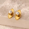 Retro Stainless Steel And Imitation Pearl Starfish Earrings With Electroplating For Women