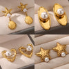 Retro Stainless Steel And Imitation Pearl Starfish Earrings With Electroplating For Women