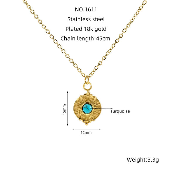 Retro 316L Stainless Steel And 316L Stainless Steel Necklace With Geometric Pendant And Electroplating Treatment For Women