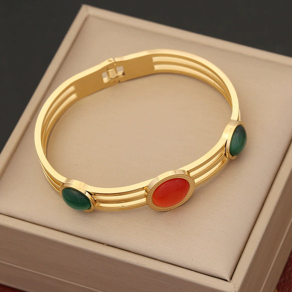 Retro Stainless Steel Cat's Eye Bracelet With Electroplating