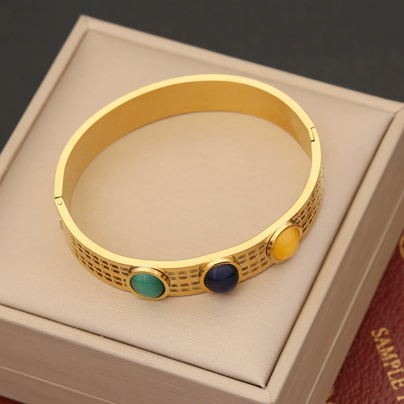 Retro Stainless Steel Cat's Eye Bracelet With Electroplating