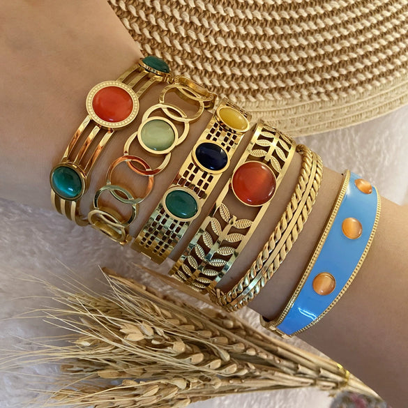 Retro Stainless Steel Cat's Eye Bracelet With Electroplating