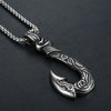 Retro Stainless Steel Fishhook Pendant Necklace Titanium Steel Fishhook Shape Pendant With Square Pearl Chain For Men And Women