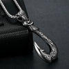 Retro Stainless Steel Fishhook Pendant Necklace Titanium Steel Fishhook Shape Pendant With Square Pearl Chain For Men And Women