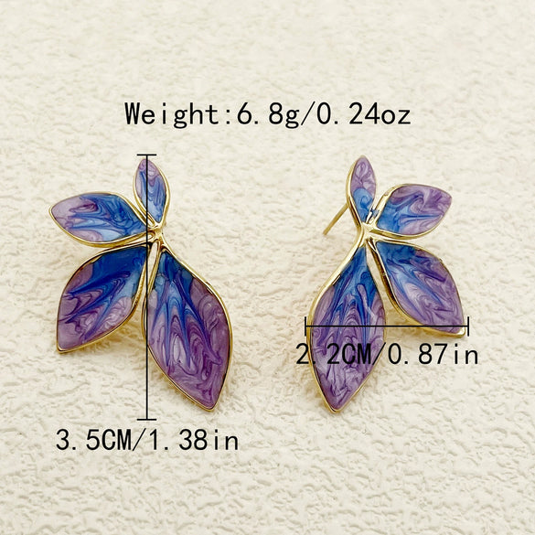 Retro Stainless Steel Geometric Leaf Shape Painted Electroplated Earrings