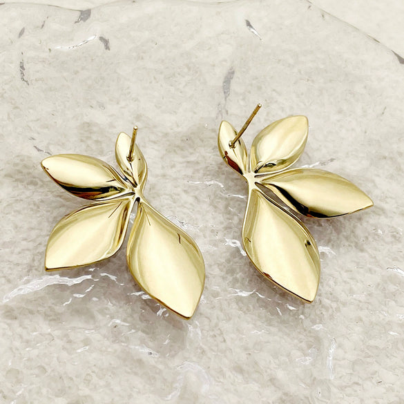 Retro Stainless Steel Geometric Leaf Shape Painted Electroplated Earrings