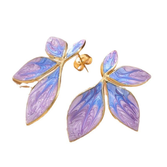 Retro Stainless Steel Geometric Leaf Shape Painted Electroplated Earrings