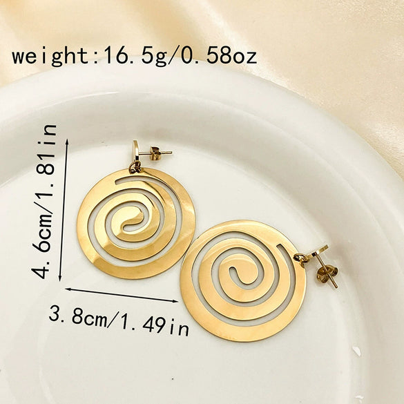 Retro Stainless Steel Geometric Spiral Pattern Earrings With Electroplating