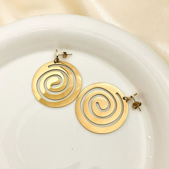Retro Stainless Steel Geometric Spiral Pattern Earrings With Electroplating