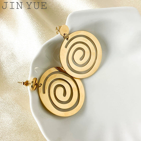 Retro Stainless Steel Geometric Spiral Pattern Earrings With Electroplating