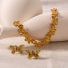 Retro Stainless Steel Golden Bow Bracelet And Earrings Set With Geometric And Animal Zodiac Patterns Furnace Vacuum Plated 18K For Women