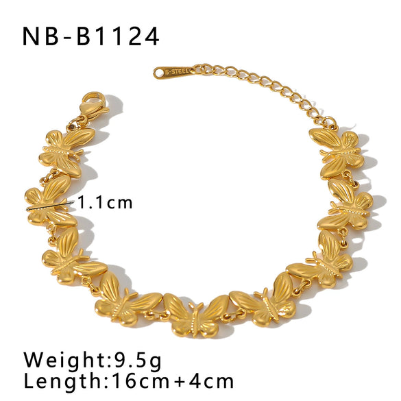 Retro Stainless Steel Golden Bow Bracelet And Earrings Set With Geometric And Animal Zodiac Patterns Furnace Vacuum Plated 18K For Women