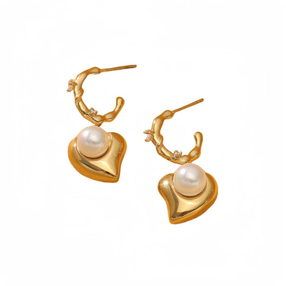 Retro Stainless Steel Heart Earrings With Electroplating Treatment