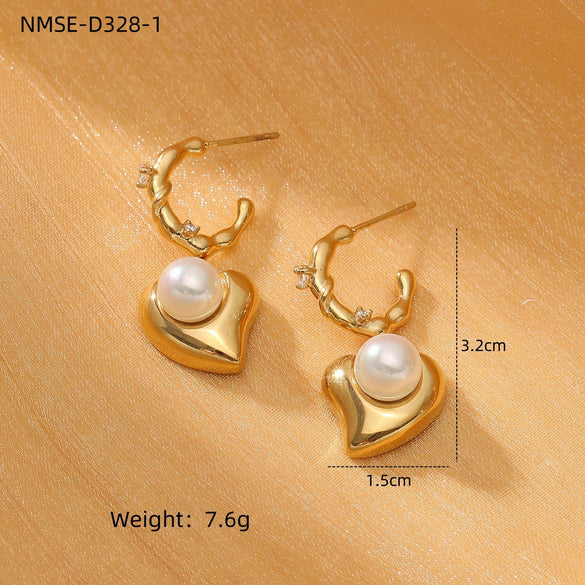 Retro Stainless Steel Heart Earrings With Electroplating Treatment