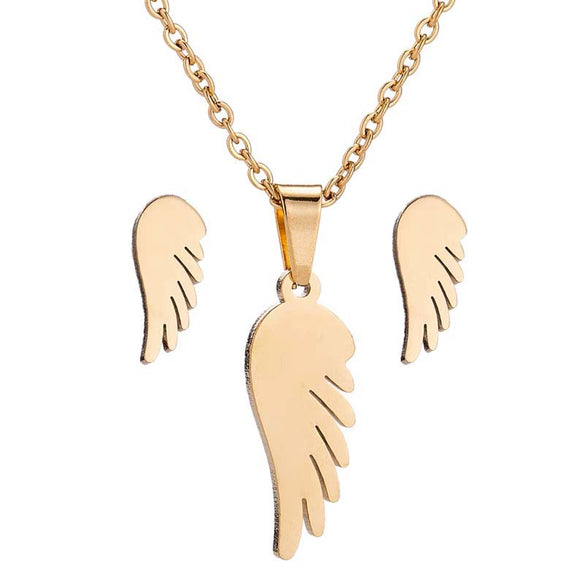 Retro Stainless Steel Leaf Necklace And Earrings Jewelry Set With Electroplated Finish For Women