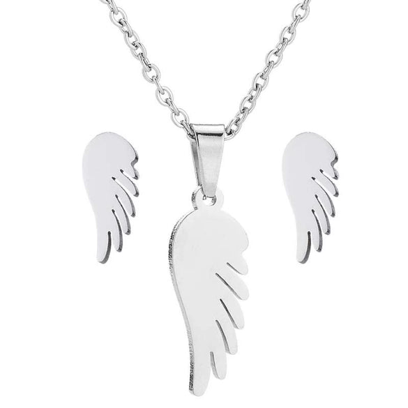 Retro Stainless Steel Leaf Necklace And Earrings Jewelry Set With Electroplated Finish For Women