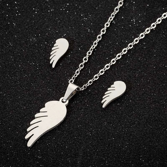 Retro Stainless Steel Leaf Necklace And Earrings Jewelry Set With Electroplated Finish For Women