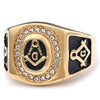Retro Stainless Steel Masonic Ring With Diamond Detail And Lettered Symbol Design Unisex Jewelry