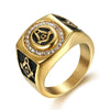Retro Stainless Steel Masonic Ring With Diamond Detail And Lettered Symbol Design Unisex Jewelry