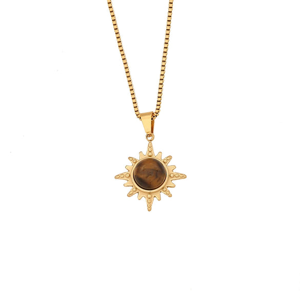 Retro Stainless Steel Natural Stone Pendant Necklace