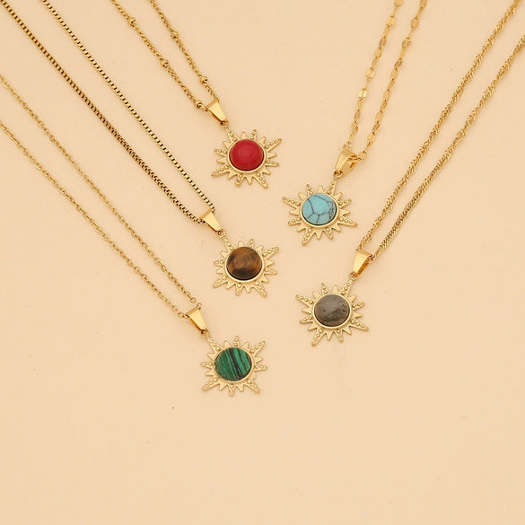 Retro Stainless Steel Natural Stone Pendant Necklace