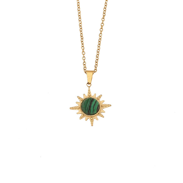 Retro Stainless Steel Natural Stone Pendant Necklace
