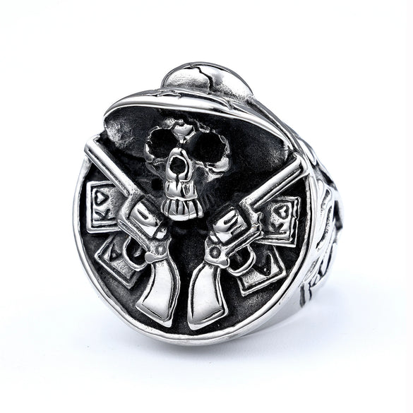 Retro Stainless Steel Round Skull Ring With Speech Logo Text Design For Men And Unisex