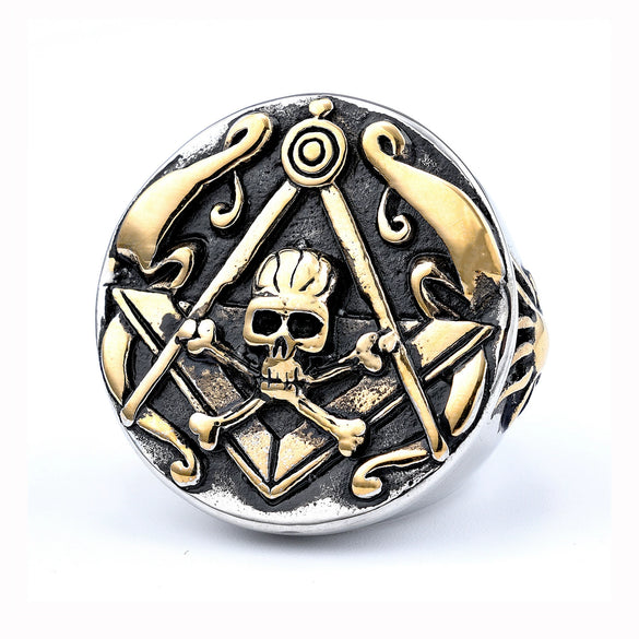 Retro Stainless Steel Round Skull Ring With Speech Logo Text Design For Men And Unisex