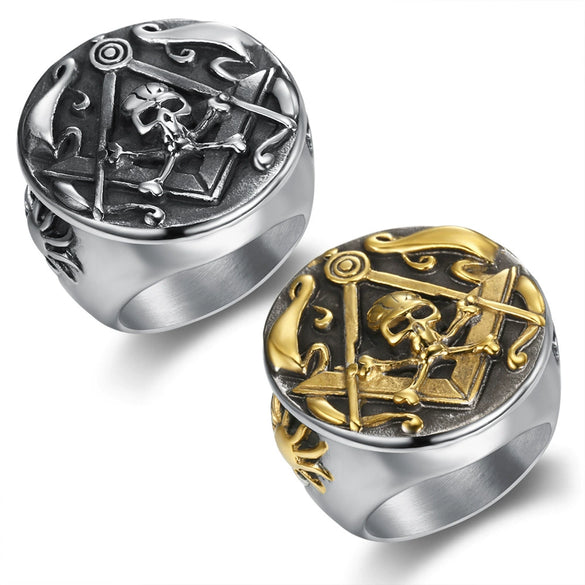 Retro Stainless Steel Round Skull Ring With Speech Logo Text Design For Men And Unisex