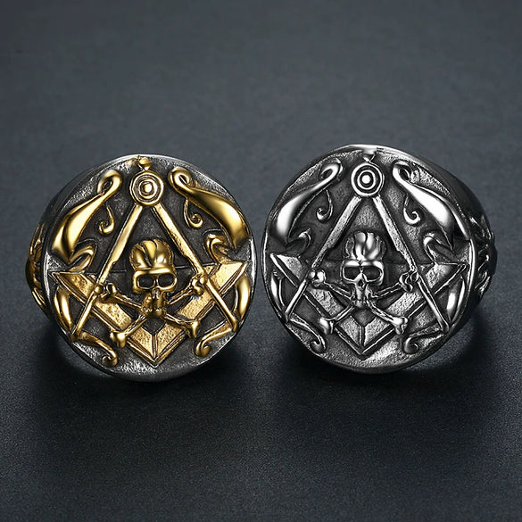 Retro Stainless Steel Round Skull Ring With Speech Logo Text Design For Men And Unisex