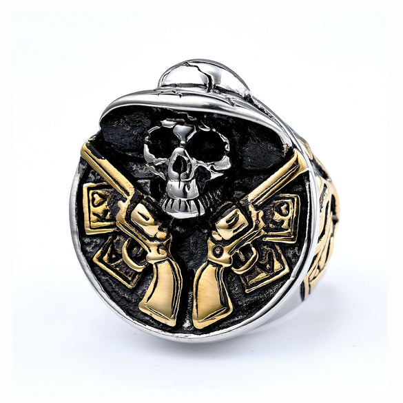 Retro Stainless Steel Round Skull Ring With Speech Logo Text Design For Men And Unisex