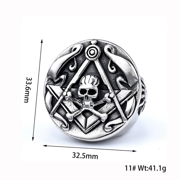 Retro Stainless Steel Round Skull Ring With Speech Logo Text Design For Men And Unisex