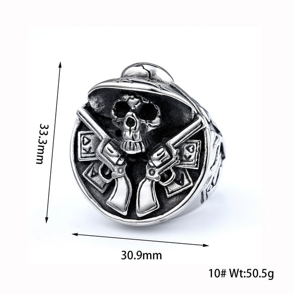 Retro Stainless Steel Round Skull Ring With Speech Logo Text Design For Men And Unisex