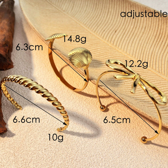 Retro Stainless Steel Starfish Scallop Open Bracelet Electroplated Highend Jewelry