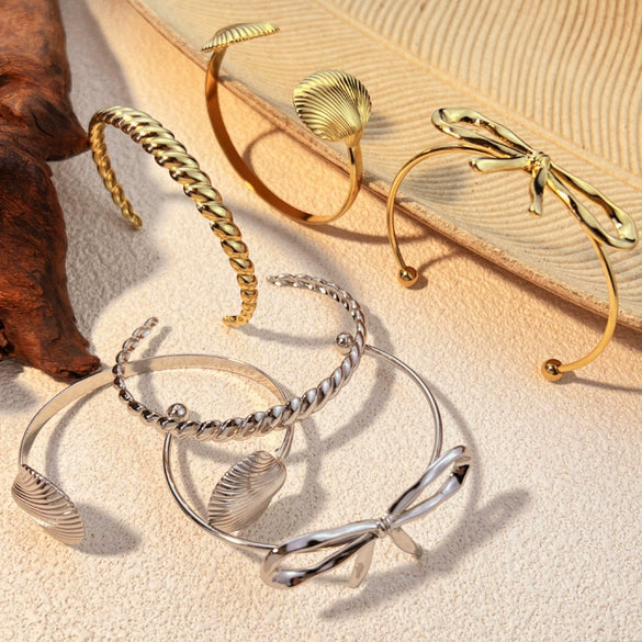 Retro Stainless Steel Starfish Scallop Open Bracelet Electroplated Highend Jewelry