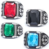 Retro Stainless Steel Tulip Gemstone Inlaid Nesting Ring With Leaf Pattern Unisex Fashion Jewelry