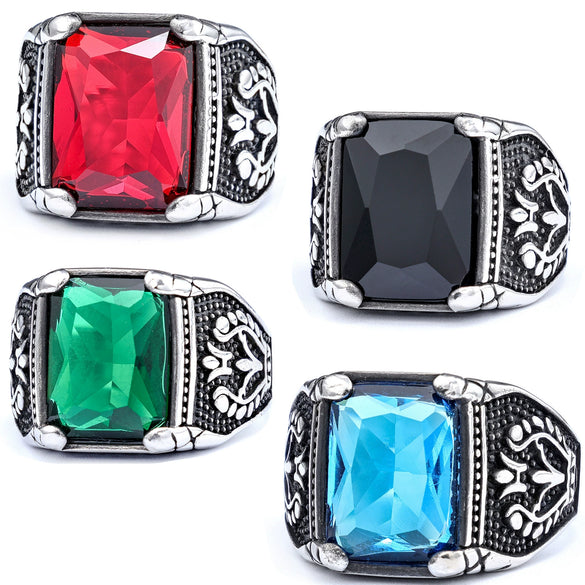 Retro Stainless Steel Tulip Gemstone Inlaid Nesting Ring With Leaf Pattern Unisex Fashion Jewelry