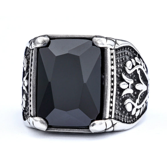Retro Stainless Steel Tulip Gemstone Inlaid Nesting Ring With Leaf Pattern Unisex Fashion Jewelry