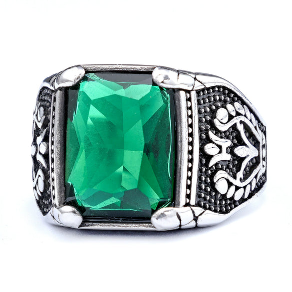Retro Stainless Steel Tulip Gemstone Inlaid Nesting Ring With Leaf Pattern Unisex Fashion Jewelry