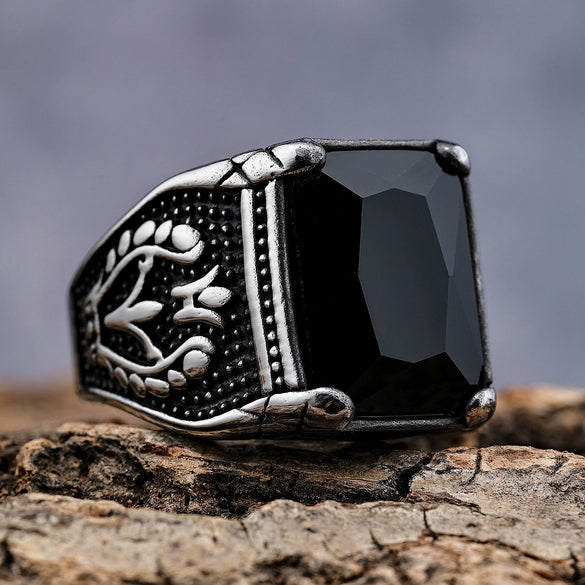 Retro Stainless Steel Tulip Gemstone Inlaid Nesting Ring With Leaf Pattern Unisex Fashion Jewelry