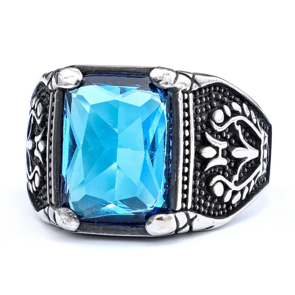Retro Stainless Steel Tulip Gemstone Inlaid Nesting Ring With Leaf Pattern Unisex Fashion Jewelry