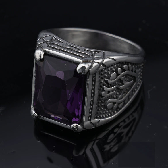 Retro Stainless Steel Tulip Gemstone Inlaid Nesting Ring With Leaf Pattern Unisex Fashion Jewelry