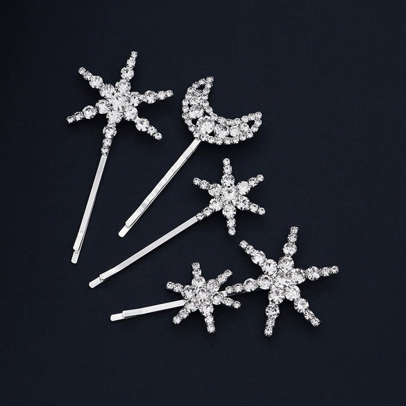 Retro Star And Moon Rhinestone Metal Hair Clip For Women Minimalist Bangs Side Clip Fashion Hair Accessory
